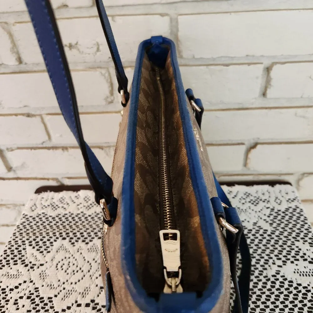 Like New Coach Signature Blue Outline Satchel Tote Bag